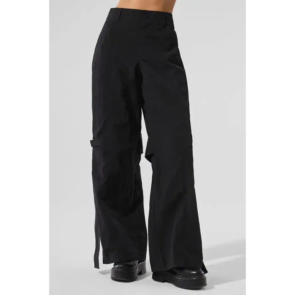 Alo Yoga Voyager Trouser Women M Black High-Waist Wide Leg Cargo Buckle Strap